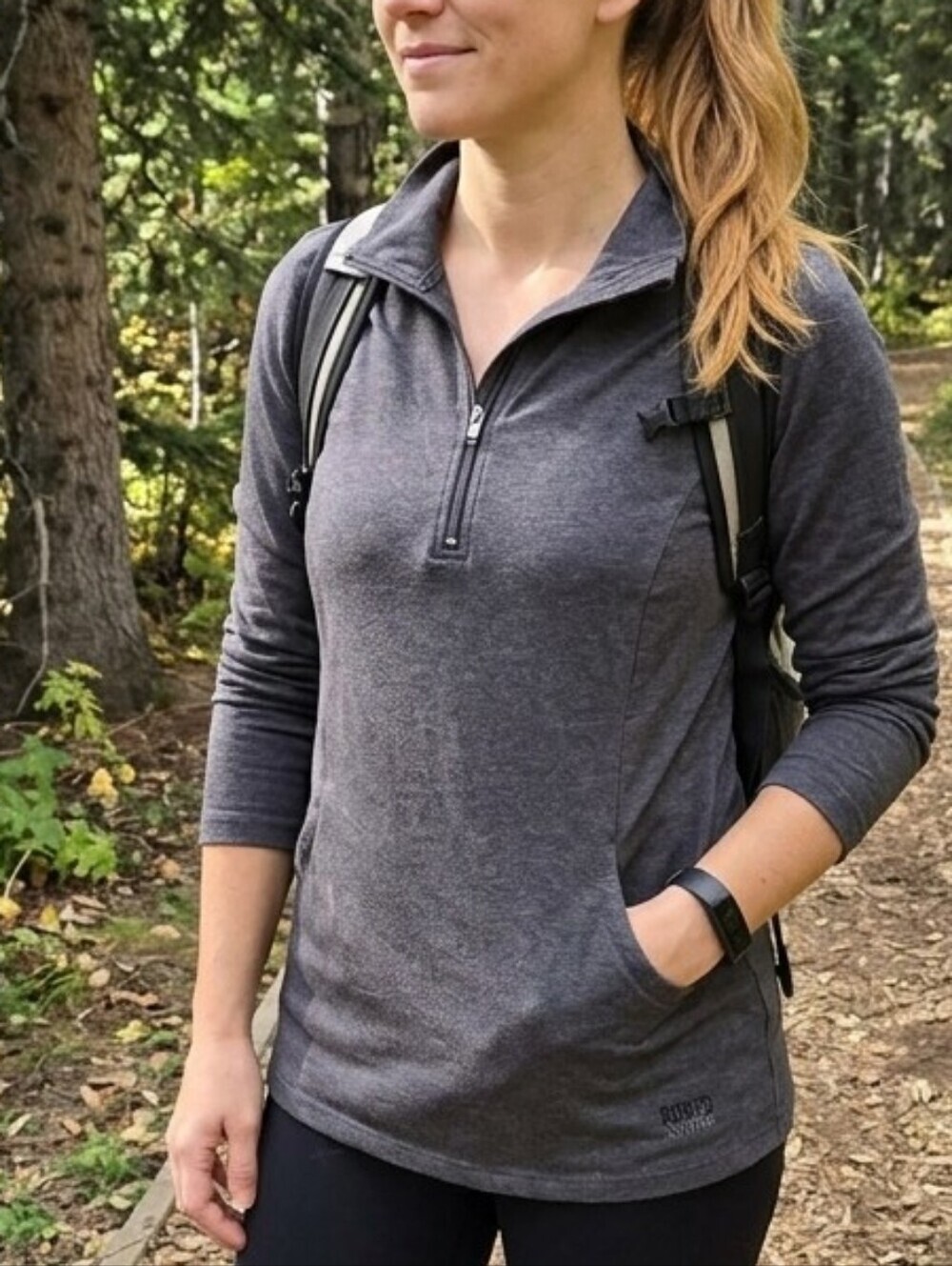 Roots Active Heather Charcoal Quarter-Zip Pullover-Size Large